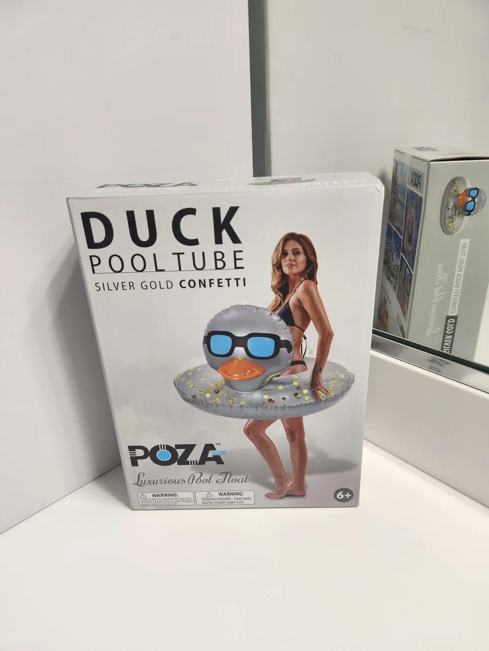 Silver Gold Confetti Duck Pool Tube Float - Silver Duck with SunGlasses - Picture 2 of 4